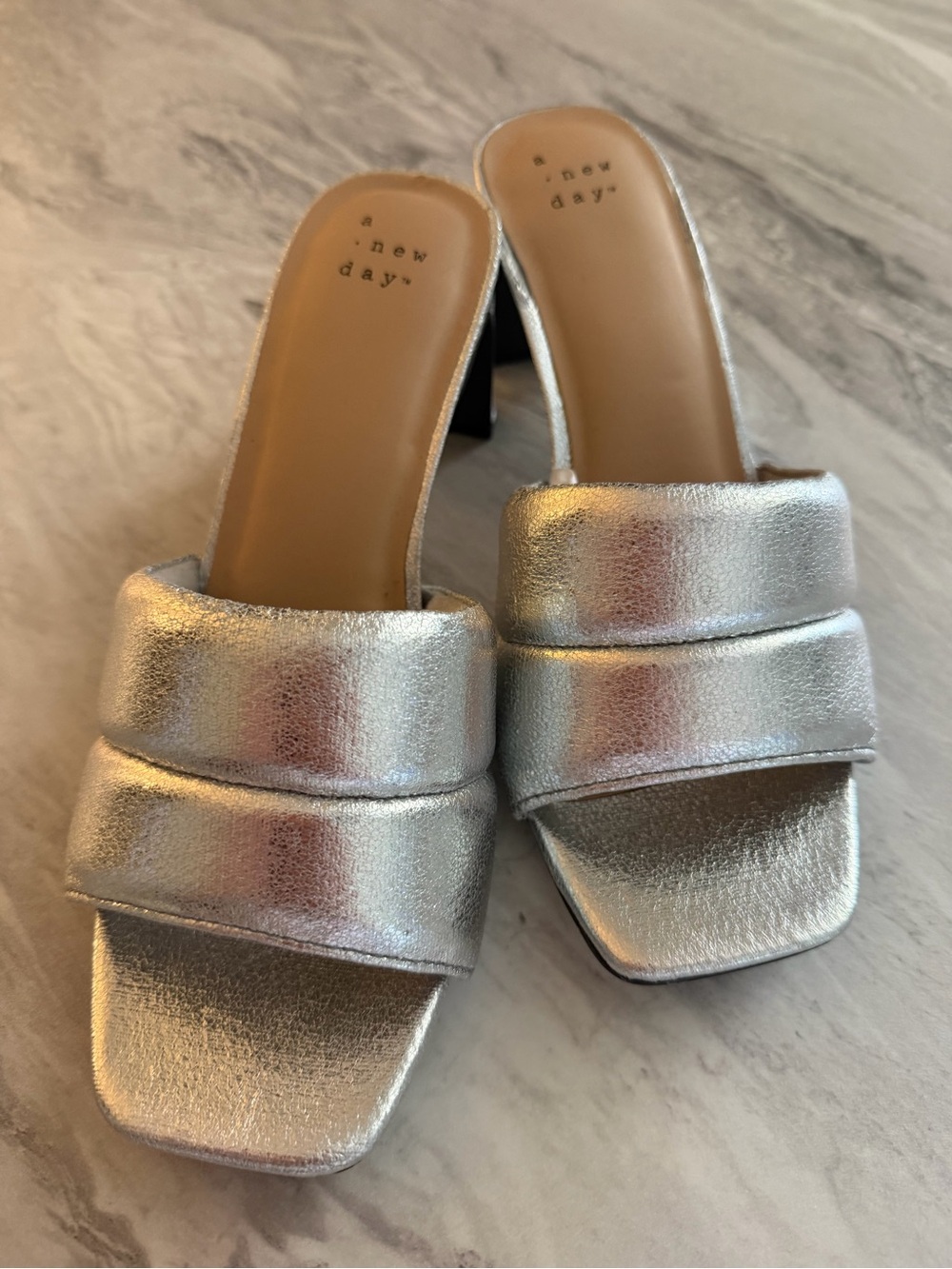 a new day Silver Metallic Padded Slide Mules